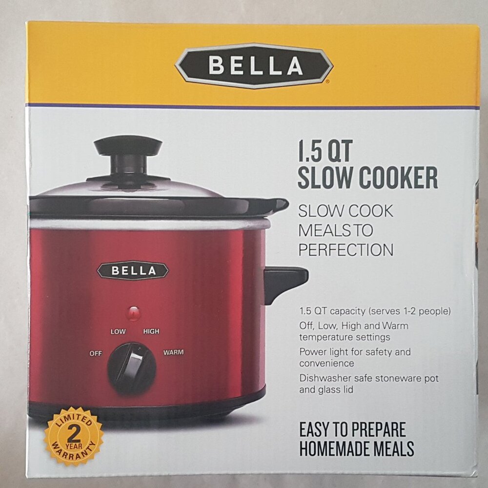 Bella 1.5 Qt Slow Cooker with Tempered Glass Lid - Red - NEW